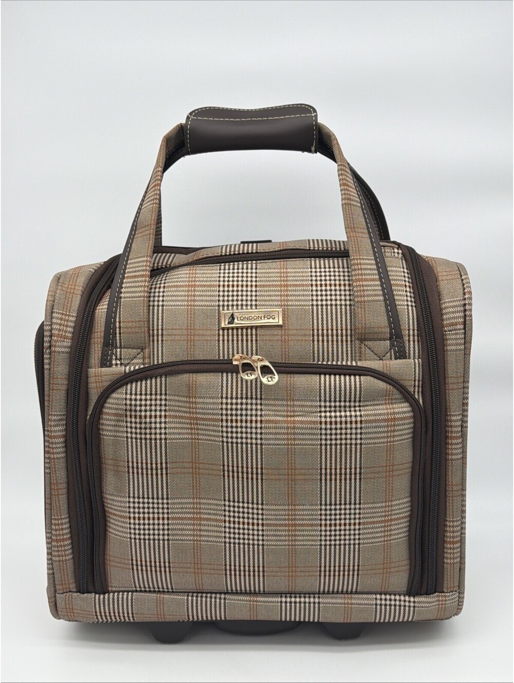 London Fog Plaid 15” Under Seat Carry On Travel Luggage Bag Rolling